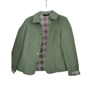 Vintage Briggs New York ‎ Diamond Quilt Collar jacket Green Pattern Lining Y2K